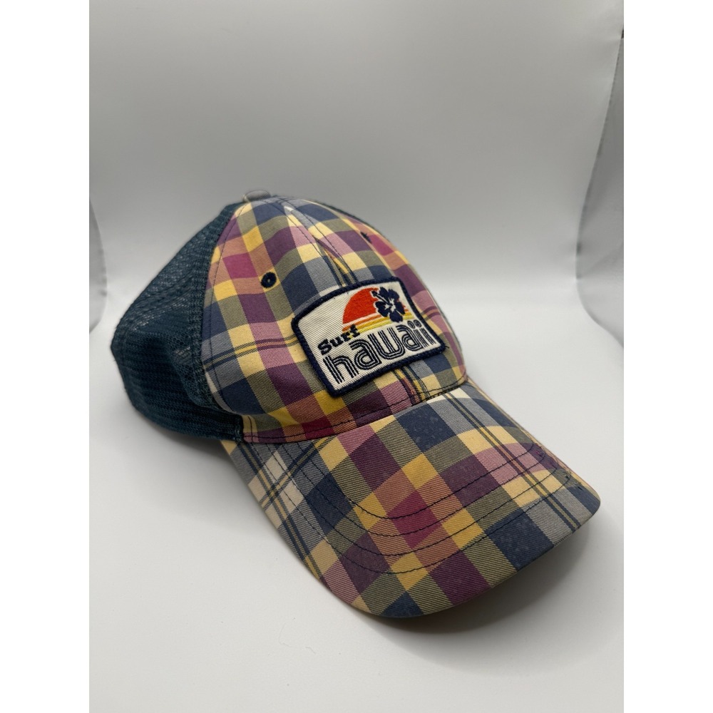 American Eagle Outfitters Trucker Cap Mens Multicolor Plaid Surf Hawaii Patch